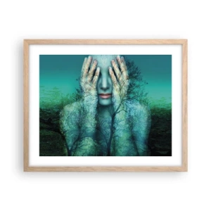 Plakát v rámu světlý dub - Ponořená do modré - 50x40 cm