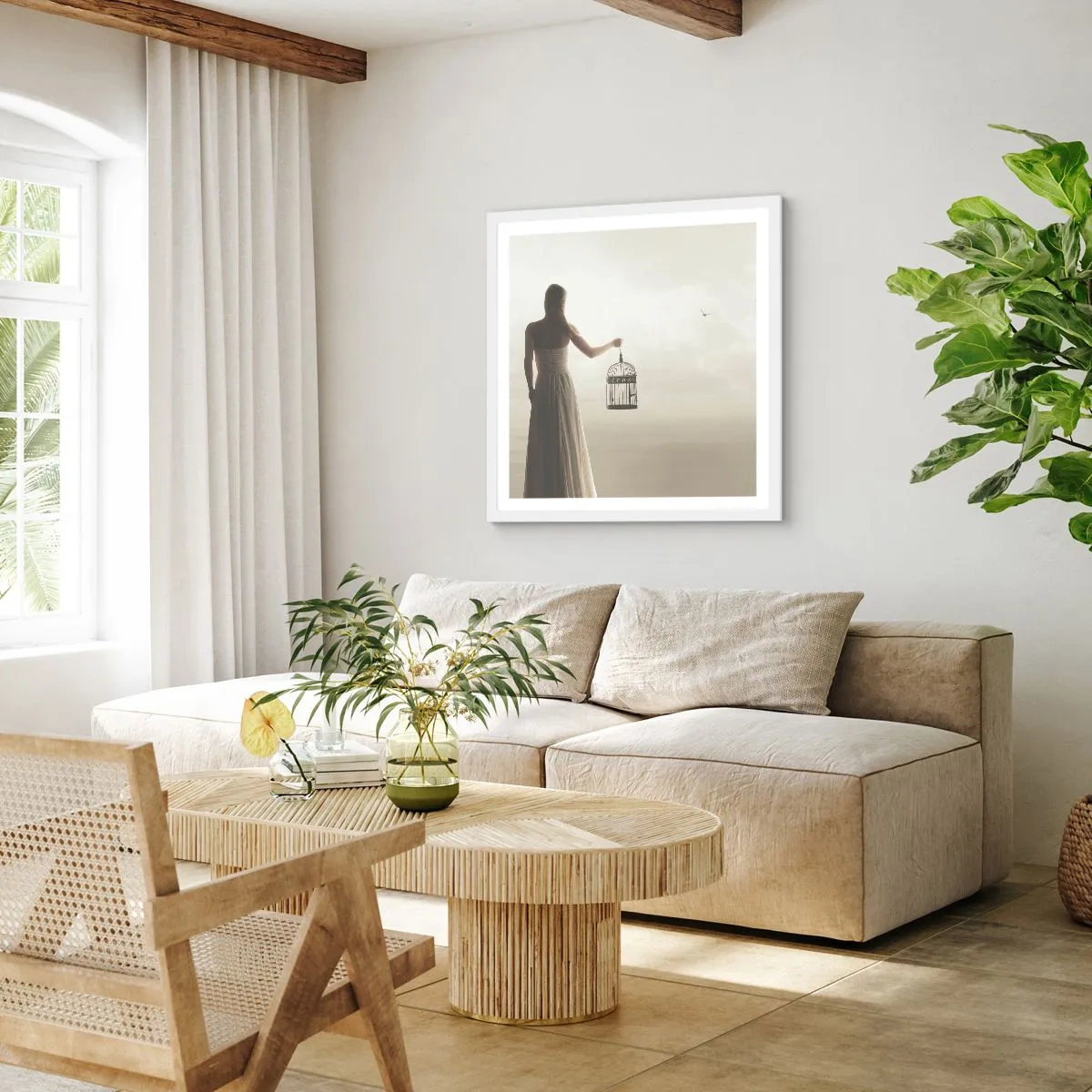 Plakát v bílém rámu - Buď svobodná - 40x40 cm