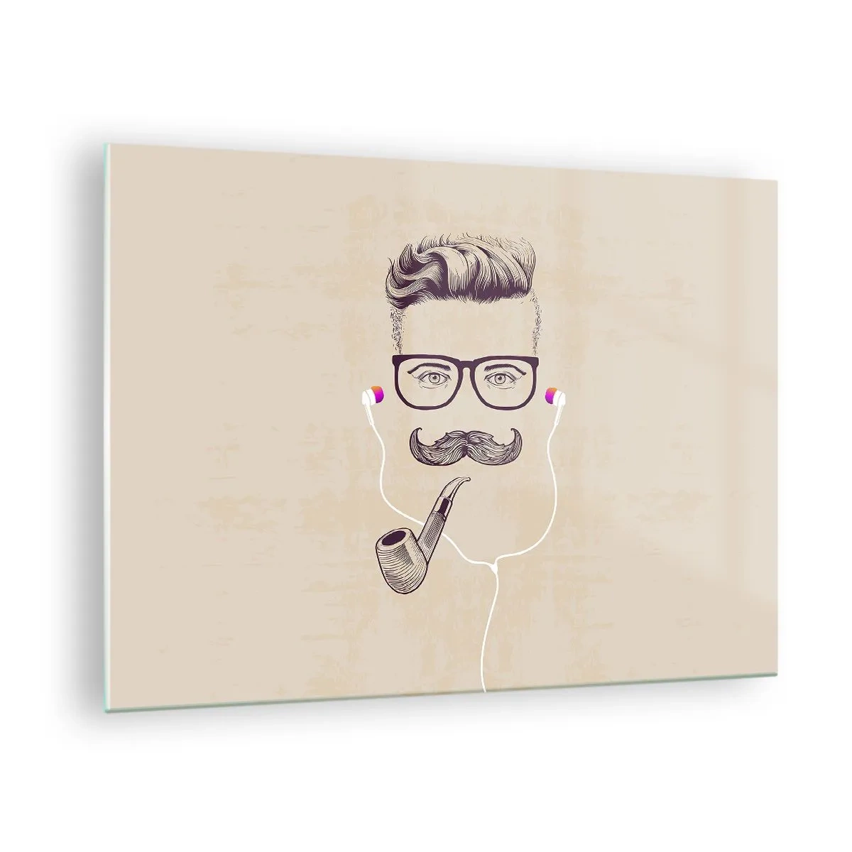 Obraz na skle - Kresba stylizovaného muže s brýlemi, knírem a dýmkou. - 70x50cm - Skutečný muž? - Moderní nástěnná dekorace do obývacího pokoje a ložnice ARTTOR