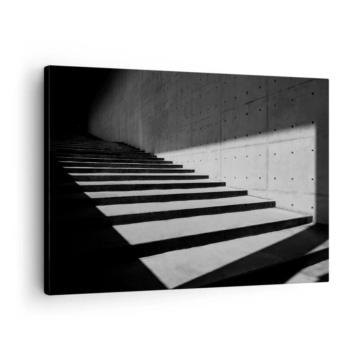 Obraz na plátně - Schody v minimalistickém stylu v černé a bílé barvě - 70x50cm - Syrová krása modernismu - Moderní nástěnná dekorace do obývacího pokoje a ložnice ARTTOR