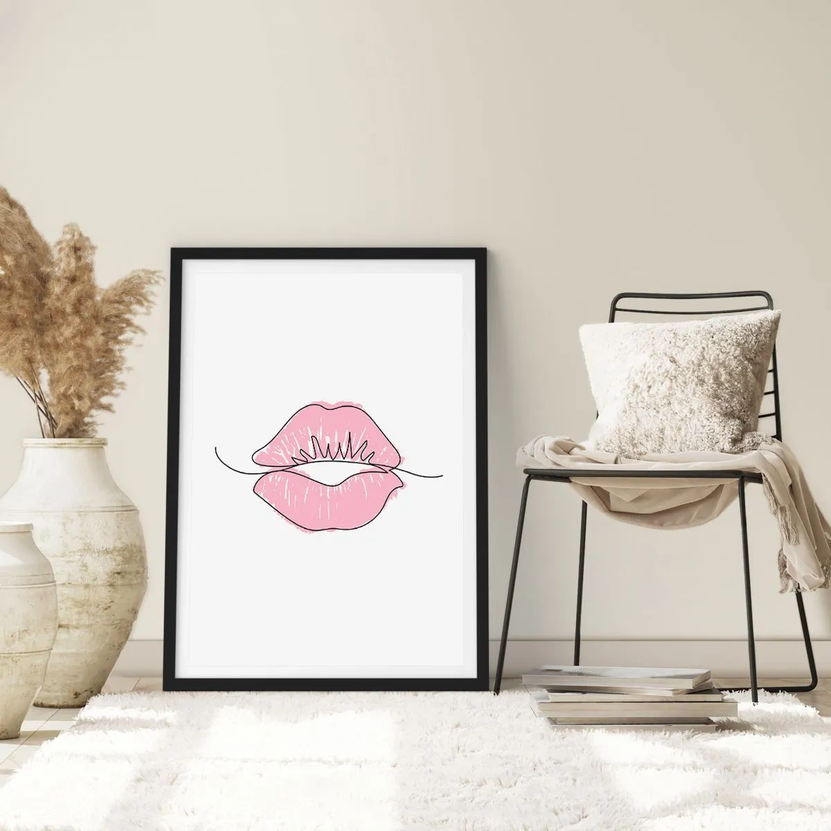 Plakát v černém rámu - Jsi připraven na polibek? - 70x100 cm