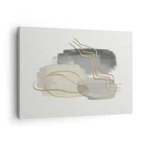 Obraz na plátně - Abstraktní zlaté čáry na šedém pozadí - 70x50cm - Trvání a pohyb - Moderní nástěnná dekorace do obývacího pokoje a ložnice ARTTOR