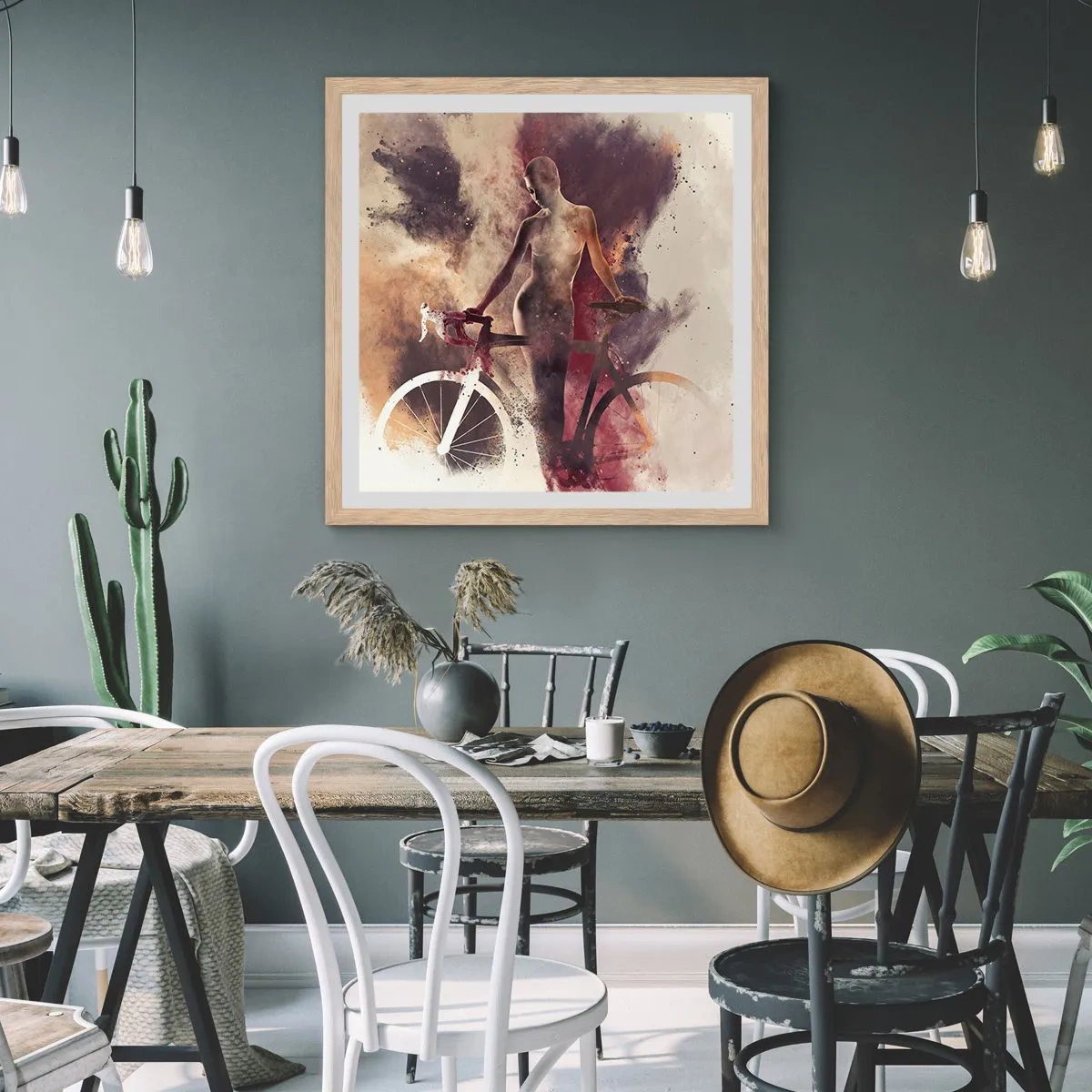Plakát v rámu světlý dub - Cyklistická duše v mramorových tvarech - 40x40 cm