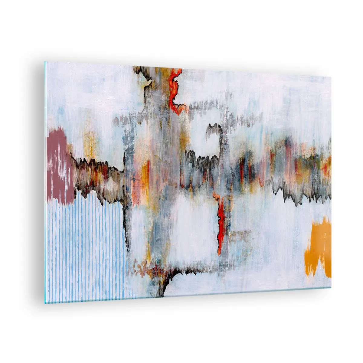 Obraz na skle - Abstraktní kompozice s energickými barvami - 70x50cm - Klackem po vodě - Moderní nástěnná dekorace do obývacího pokoje a ložnice ARTTOR