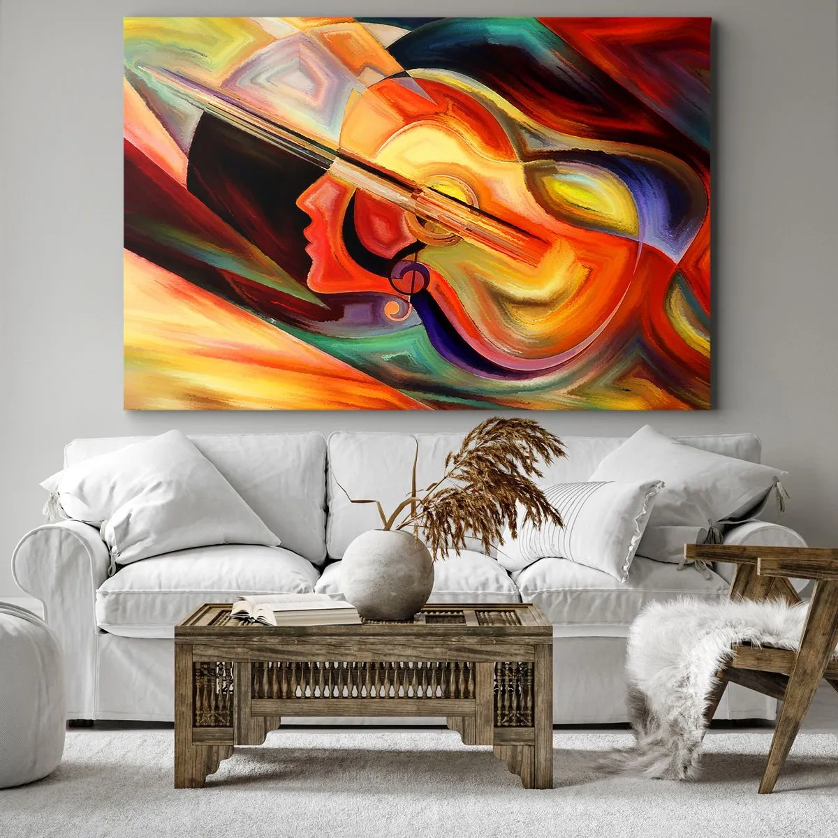 Obraz na plátně - Barevná abstrakce inspirovaná hudbou a kytarou - 70x50cm - Všechno je v pořádku - Moderní nástěnná dekorace do obývacího pokoje a ložnice ARTTOR