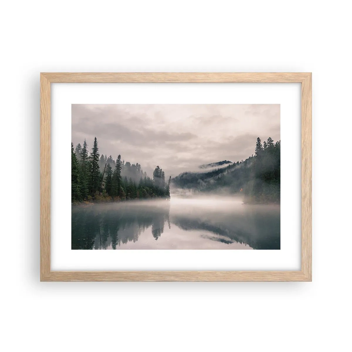 Plakát v rámu světlý dub - V zamyšlení, v mlze - 40x30 cm