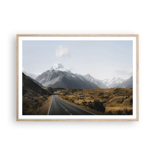 Plakát v rámu světlý dub - Cesta do srdce hor - 100x70 cm