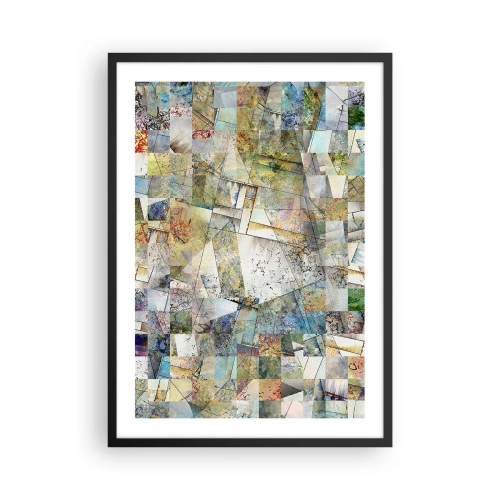 Plakát v černém rámu - Abstraktní mozaika geometrických tvarů v zemitých tónech. - 50x70cm - Geometrické přeskupení - Moderní nástěnná dekorace do obývacího pokoje a ložnice ARTTOR