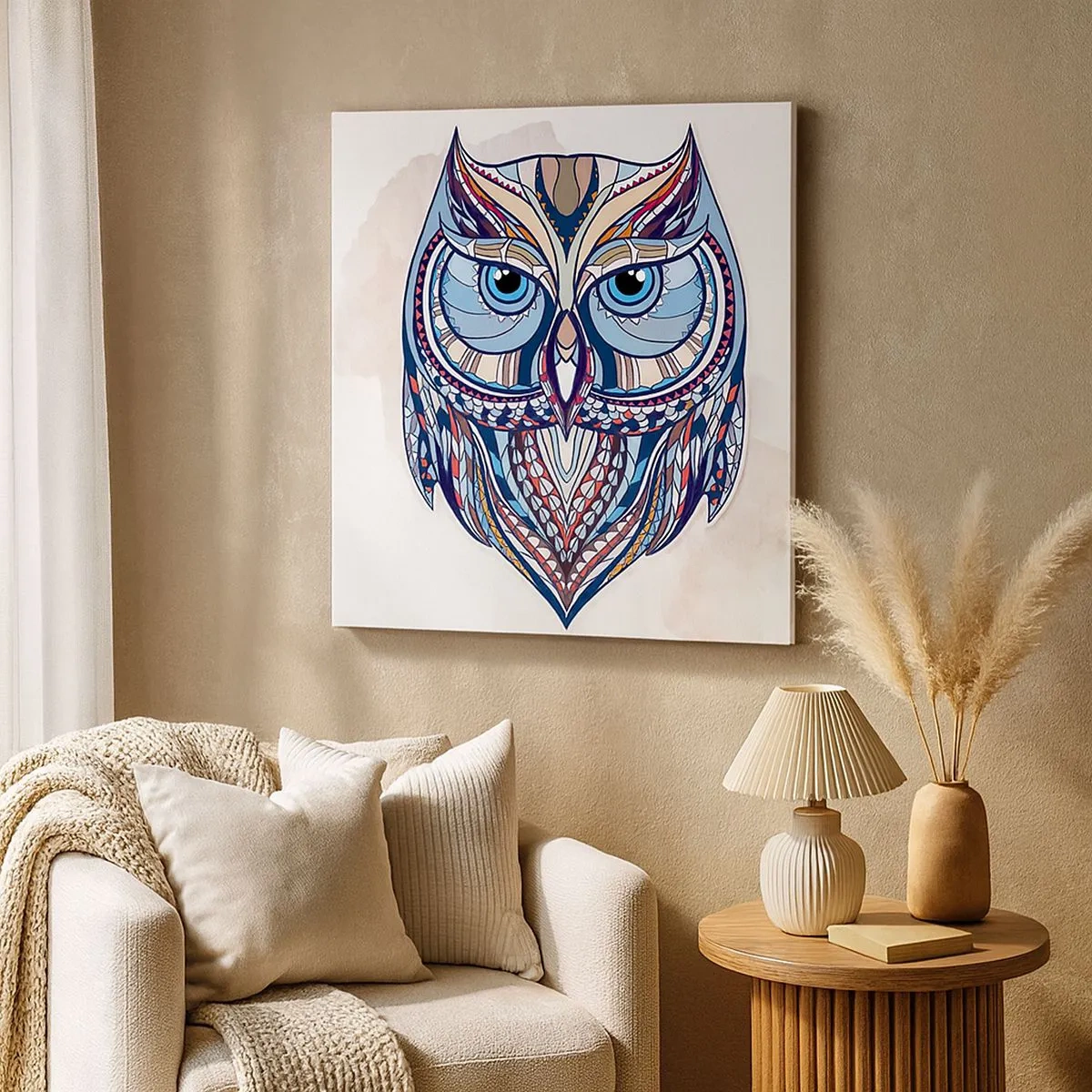 Obraz na plátně - Umělecká ozdobná sova - 30x30 cm