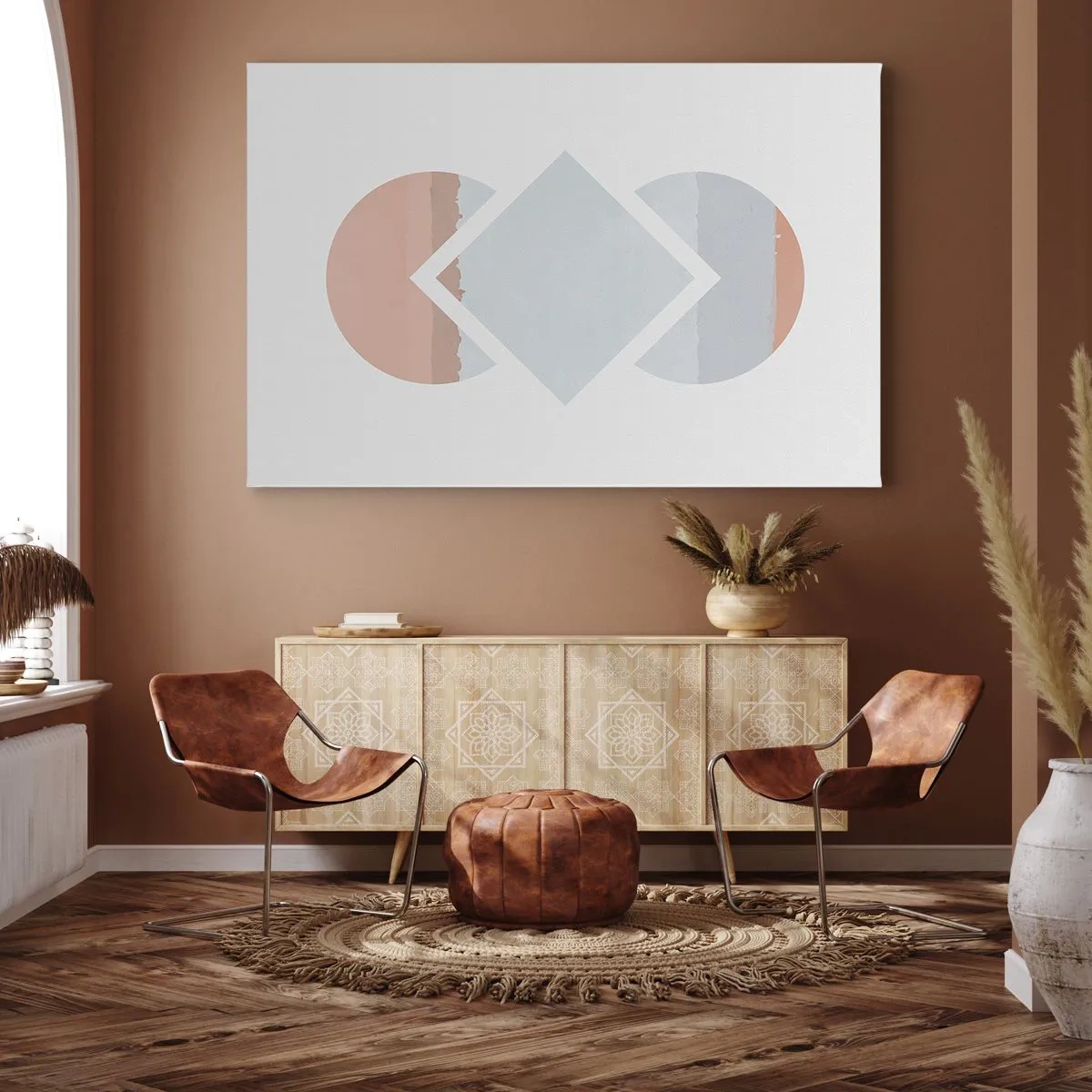 Obraz na plátně - Minimalistický obraz s geometrickými tvary - 70x50cm - Situace je jasná - Moderní nástěnná dekorace do obývacího pokoje a ložnice ARTTOR