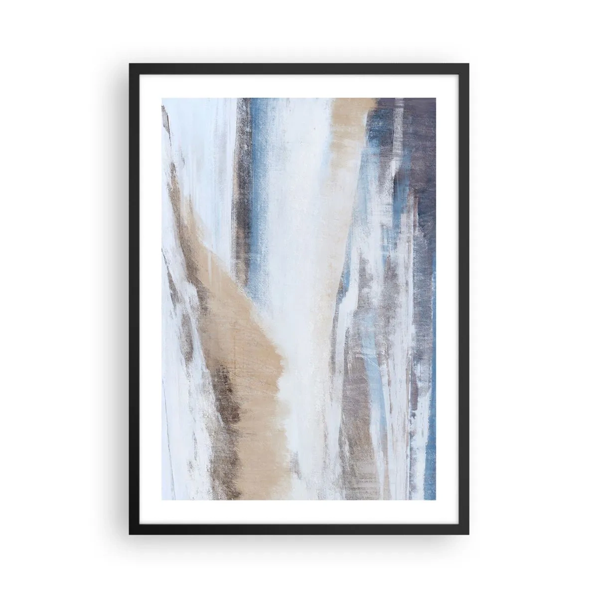 Plakát v černém rámu - Abstraktní kompozice v odstínech modré a béžové - 50x70cm - Zimní kompozice - Moderní nástěnná dekorace do obývacího pokoje a ložnice ARTTOR