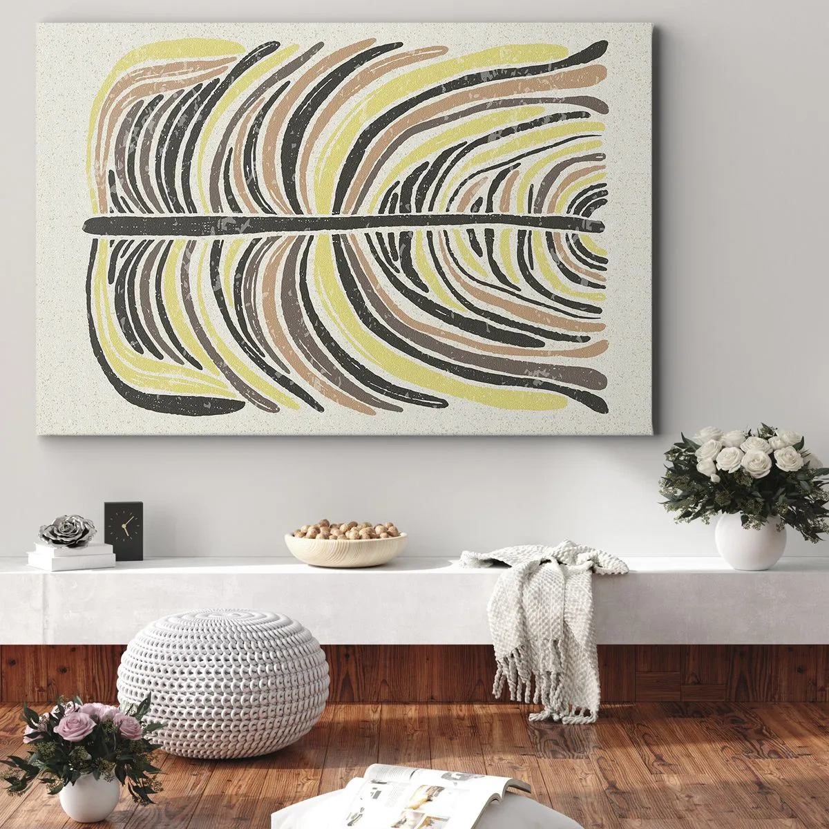 Obraz na plátně - Abstraktní motiv listů v zemitých tónech - 70x50cm - Abstrakce plná života - Moderní nástěnná dekorace do obývacího pokoje a ložnice ARTTOR