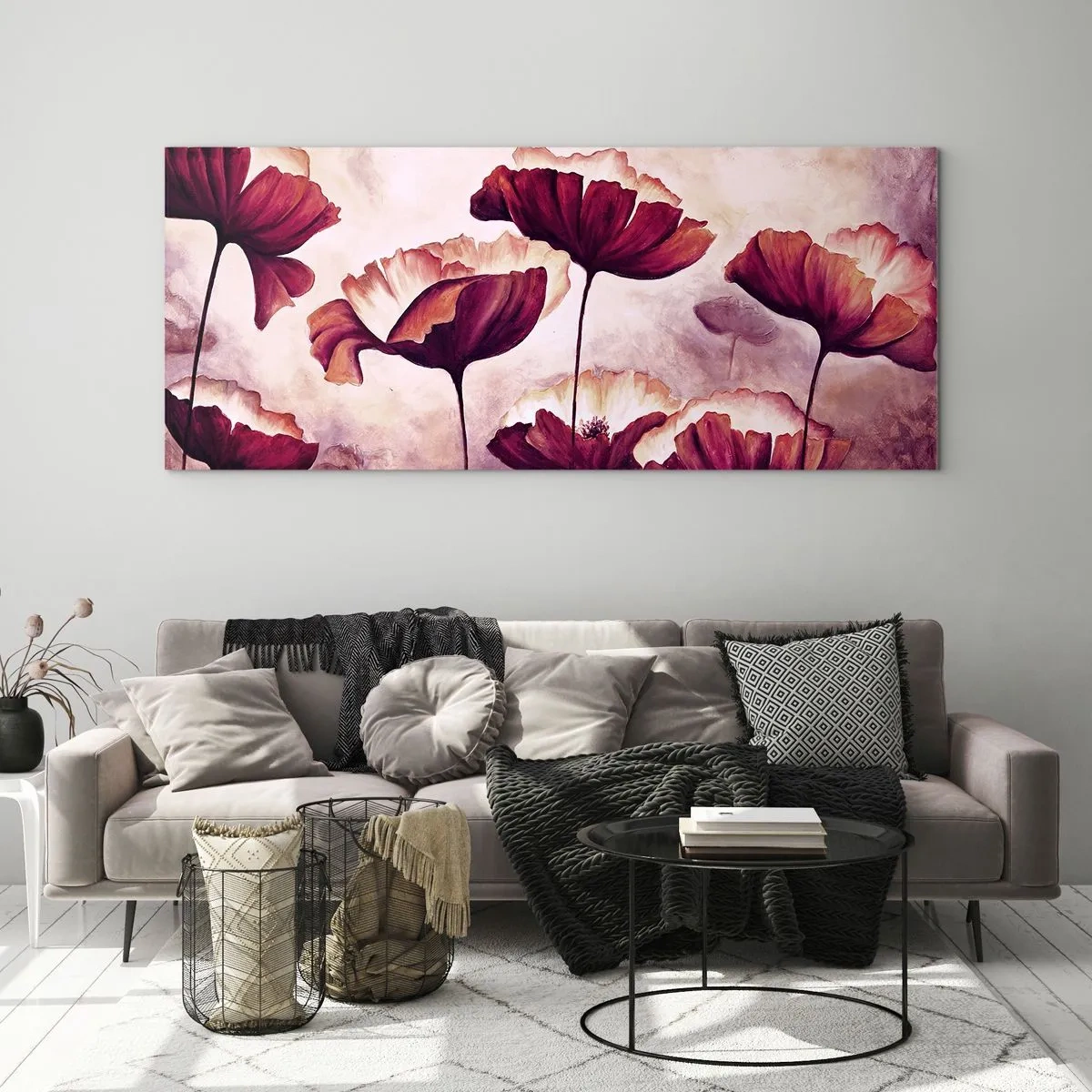 Obraz na skle - Červený a bílý plátek - 100x40 cm