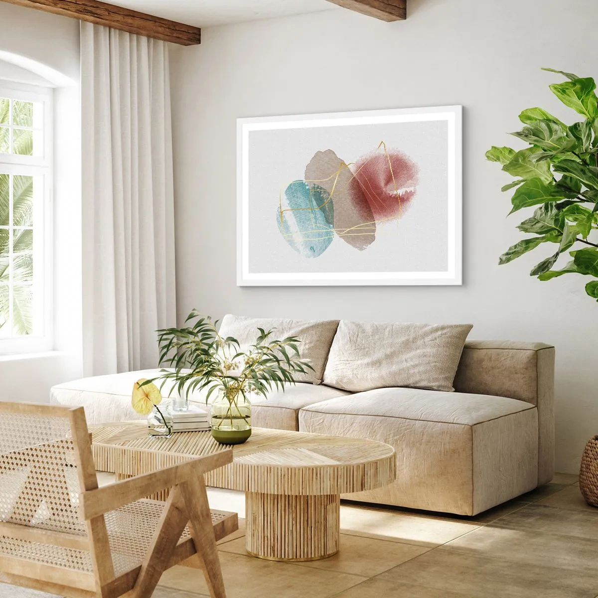 Plakát v bílém rámu - Korálky prostoru - 50x40 cm