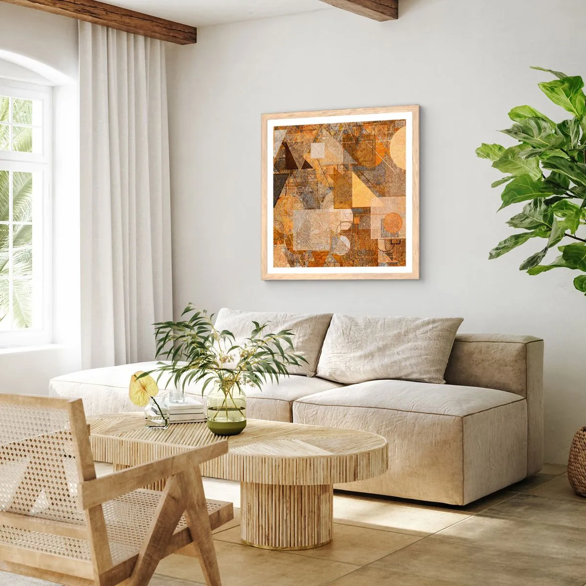 Plakát v rámu světlý dub - Kubistická bronzová studie - 30x30 cm