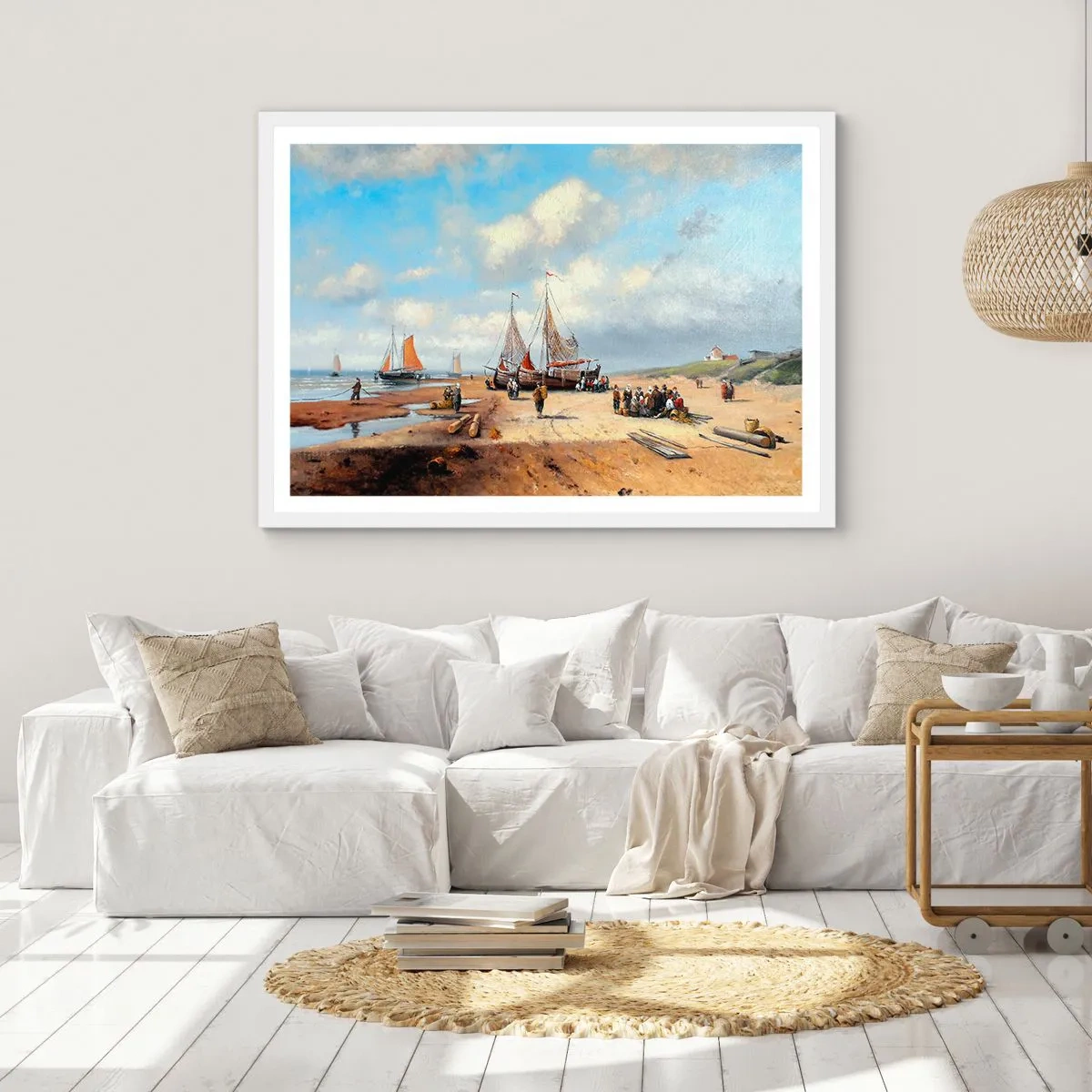 Plakát v bílém rámu - Po úspěšném rybolovu - 70x50 cm