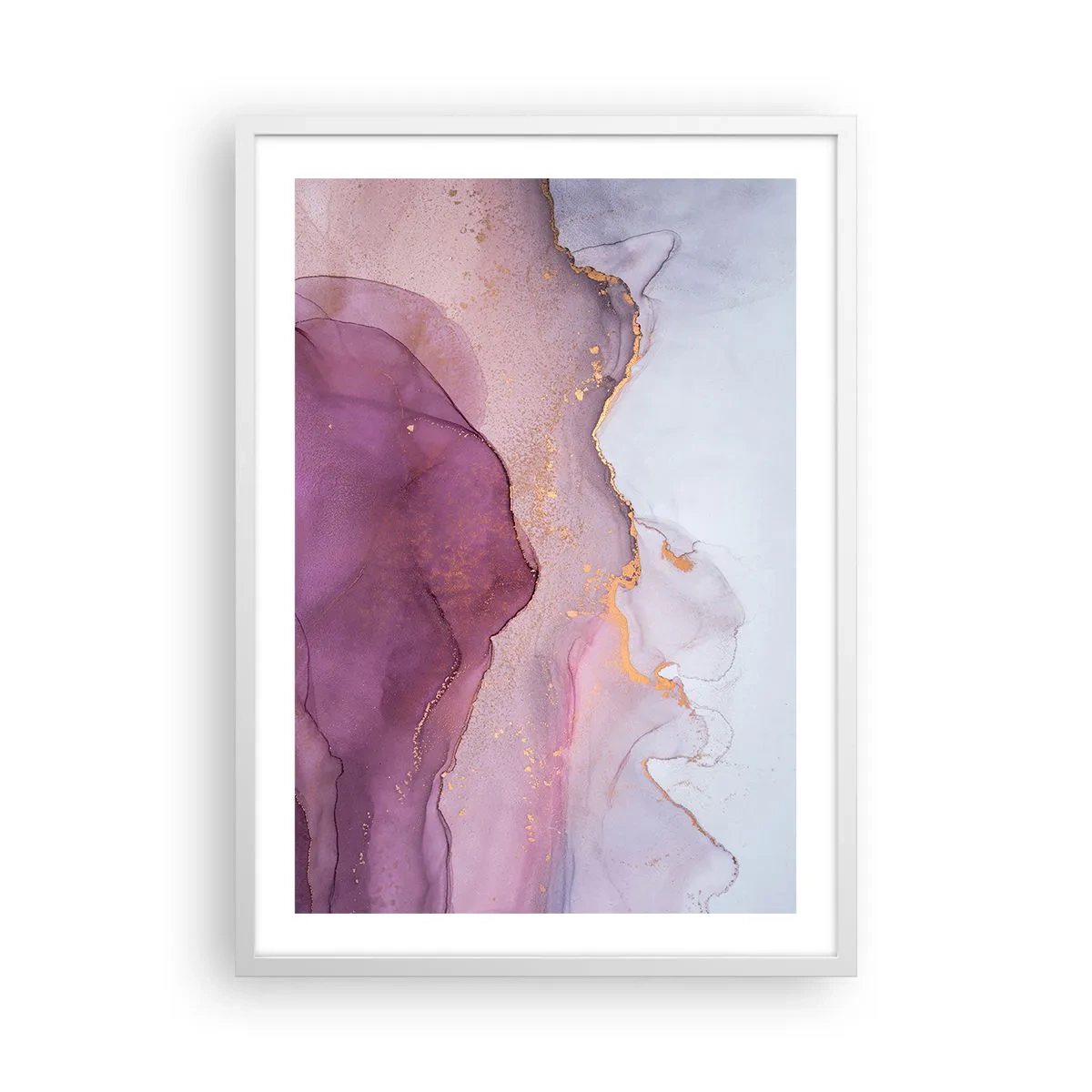 Plakát v bílém rámu - Fialové a lilové vlny - 50x70 cm