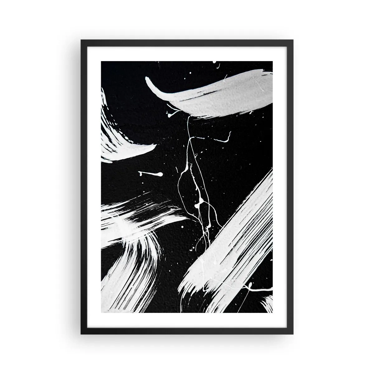 Plakát v černém rámu - Abstraktní kompozice černobílých tahů štětcem - 50x70cm - Prolomit temnotu - Moderní nástěnná dekorace do obývacího pokoje a ložnice ARTTOR