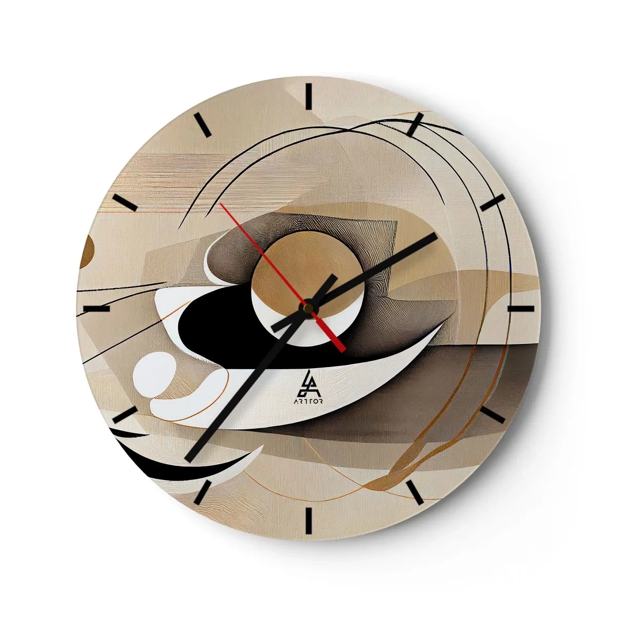 Nástěnné hodiny - Geometrická kompozice s oblouky a tvary v odstínech béžové. - 30x30cm - Kompozice: podstata věcí - Moderní nástěnná dekorace do obývacího pokoje, kuchyně a ložnice ARTTOR