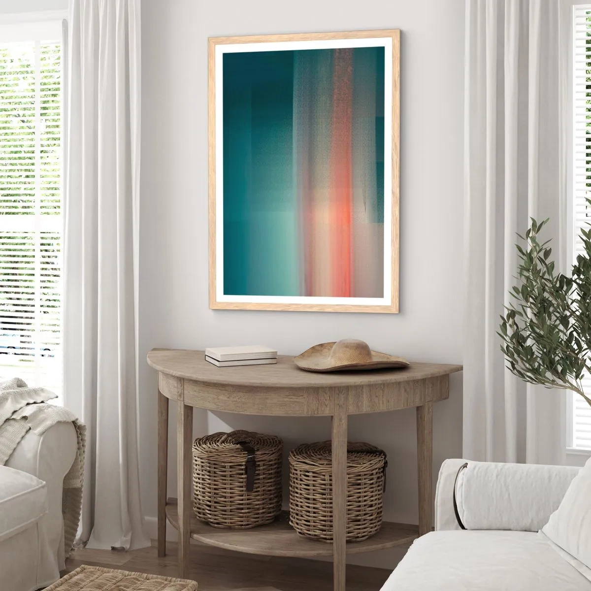 Plakát v rámu světlý dub - Abstrakce: vlny světla - 61x91 cm