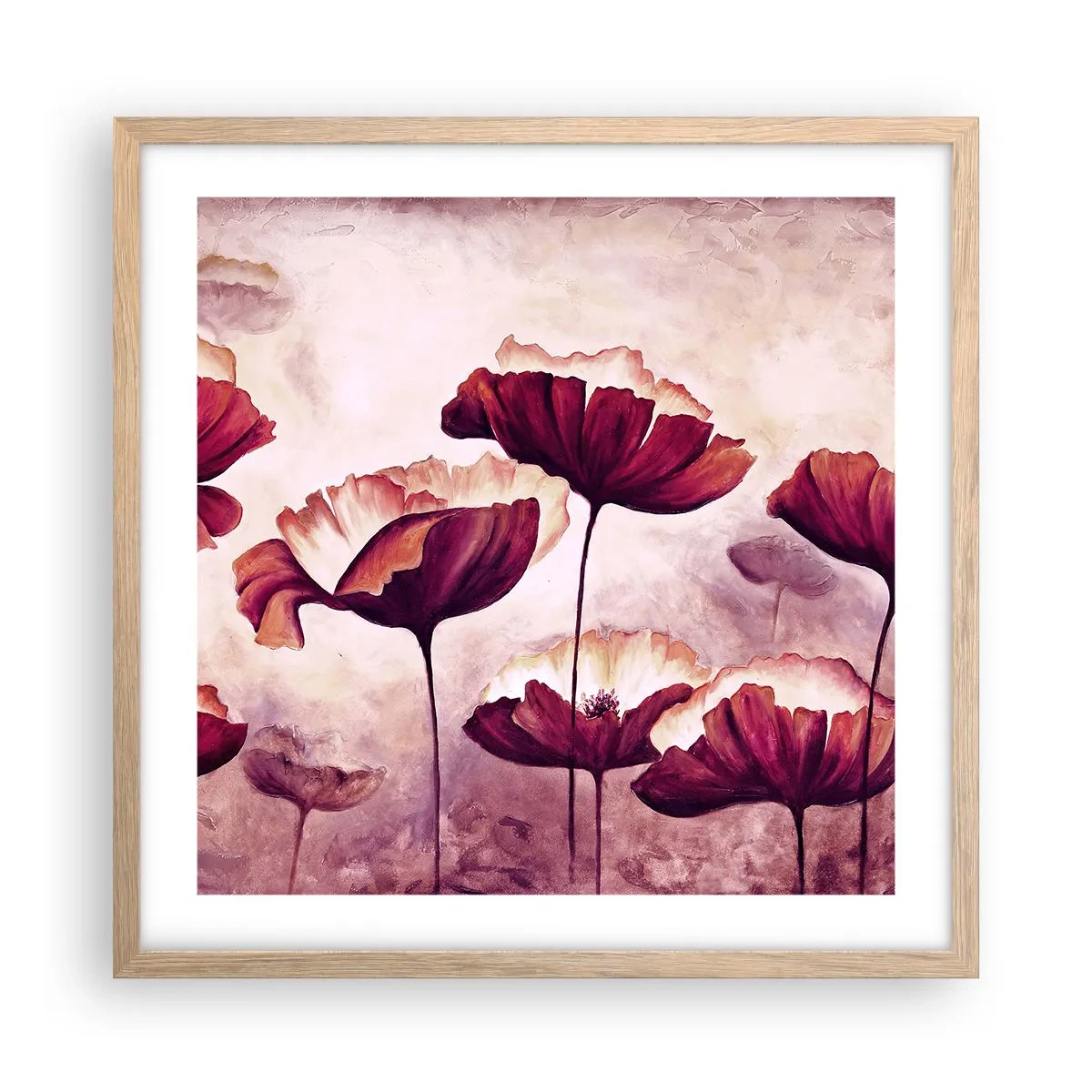 Plakát v rámu světlý dub - Červený a bílý plátek - 50x50 cm