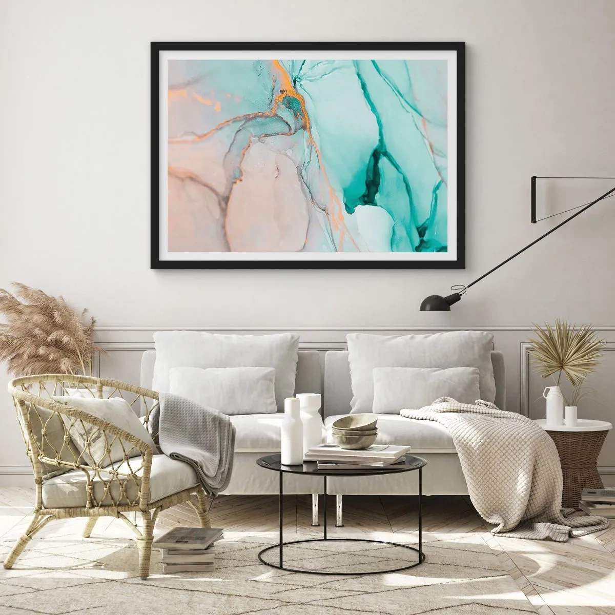 Plakát v černém rámu - Tanec tvarů a barev - 100x70 cm