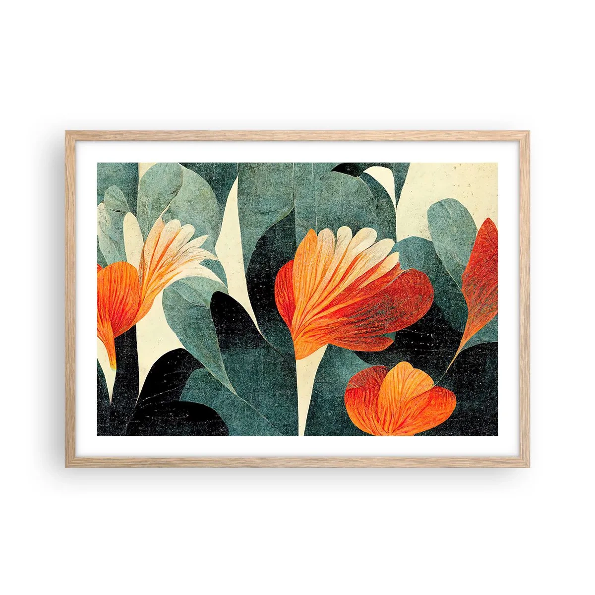 Plakát v rámu světlý dub - Tropické horko a chlad zeleně - 70x50 cm