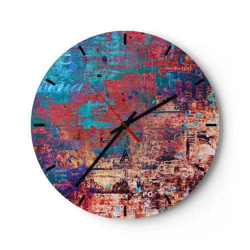 Nástěnné hodiny - Abstraktní kompozice v intenzivních odstínech červené a modré. - 30x30cm - Paměť a zapomnění - Moderní nástěnná dekorace do obývacího pokoje, kuchyně a ložnice ARTTOR