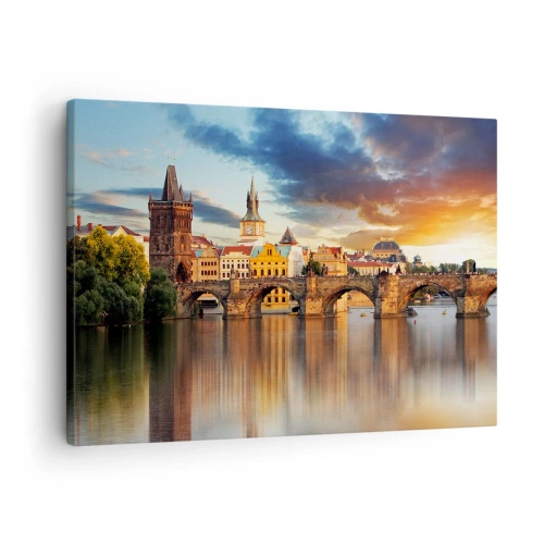 Obraz na plátně - Historický most přes řeku ve světle zapadajícího slunce - 70x50cm - Krásná od pradávna - Moderní nástěnná dekorace do obývacího pokoje a ložnice ARTTOR