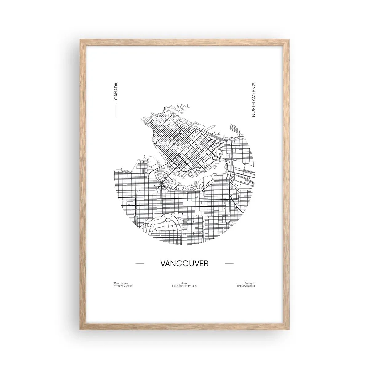 Plakát v rámu světlý dub - Anatomie Vancouveru - 50x70 cm