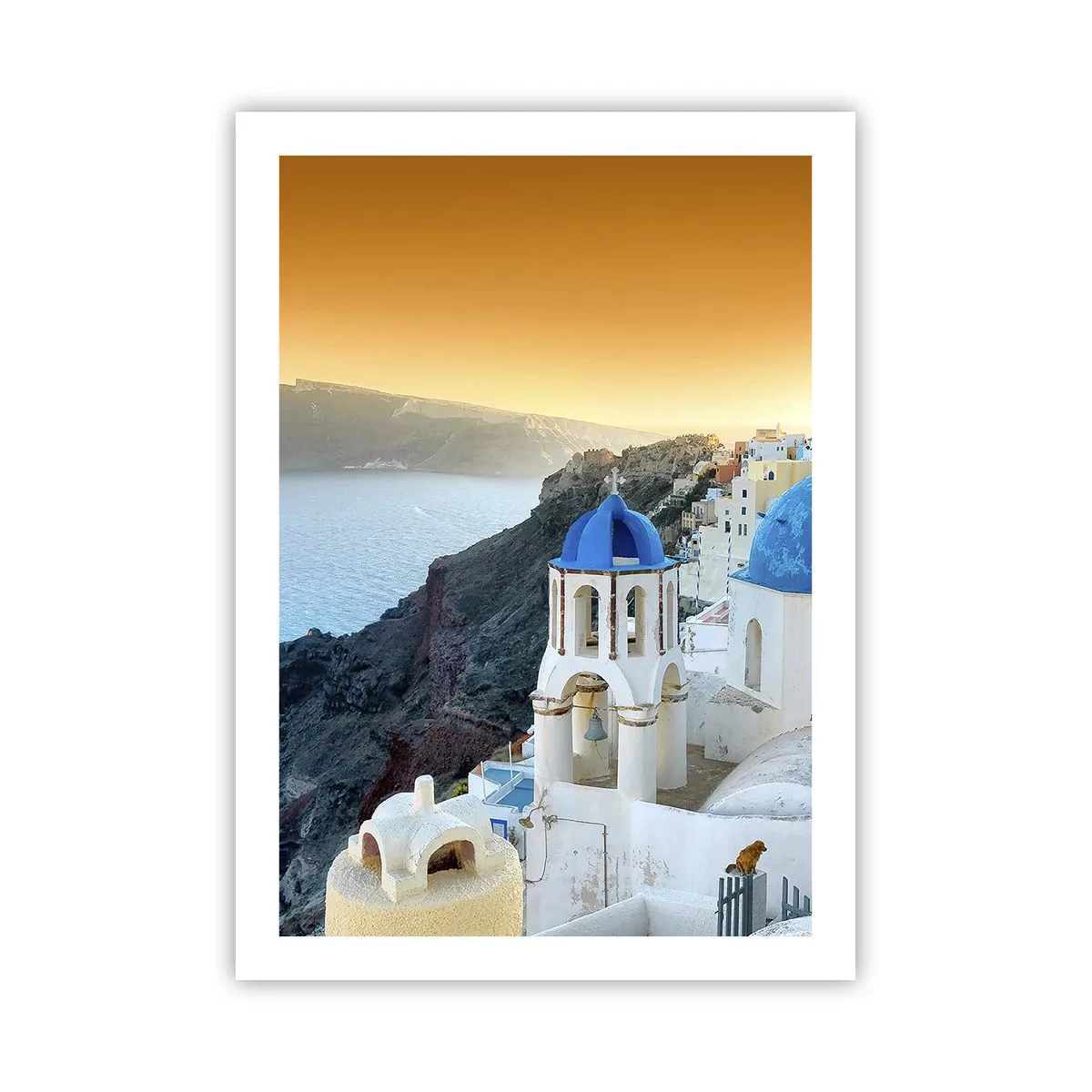 Plakát - Santorini - přitulené ke skalám - 50x70 cm