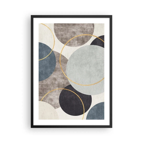 Plakát v černém rámu - Abstraktní geometrická kompozice s kruhy v odstínech modré. - 50x70cm - Kruh za kruhem - Moderní nástěnná dekorace do obývacího pokoje a ložnice ARTTOR