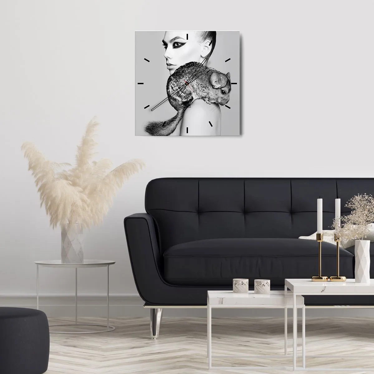 Nástěnné hodiny - Dáma s činčilou - 30x30 cm