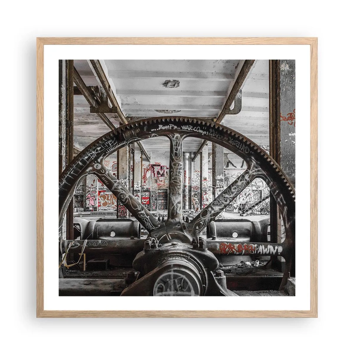 Plakát v rámu světlý dub - Tajný život továrny - 60x60 cm