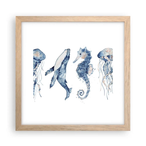 Plakát v rámu světlý dub - Mořská divočina - 30x30 cm