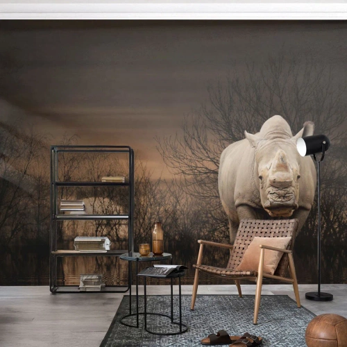 Fototapeta Premium Sand - Bílý proti přírodě - Nosorožec, Zvířata, Afrika - 150x105 cm