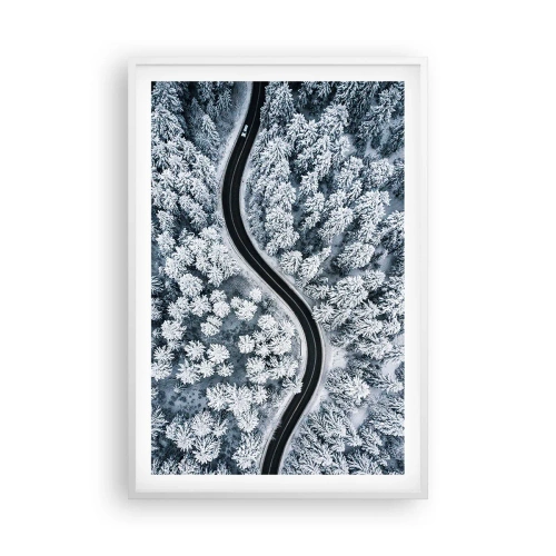 Plakát v bílém rámu - Zimním lesem - 61x91 cm