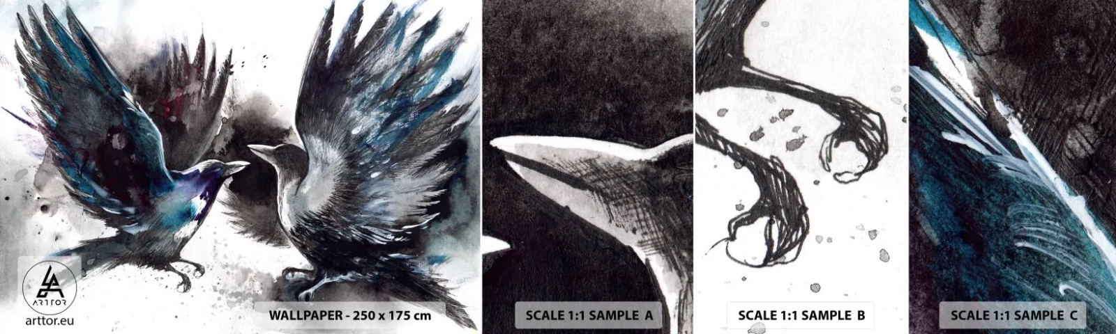 Fototapeta Vzorek Standard Eco - Havran havranovi… - Abstrakce, Pták, Zvířata - 100x30 cm