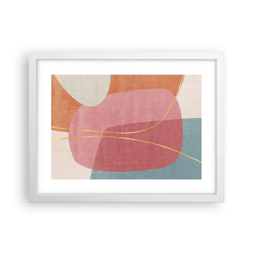 Plakát v bílém rámu - Pastelová kompozice se zlatou nití - 40x30 cm