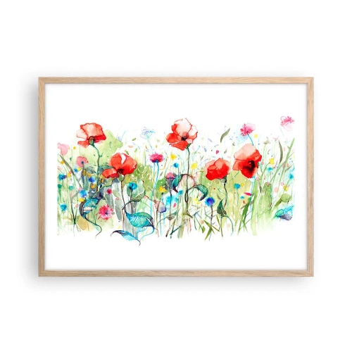 Plakát v rámu světlý dub - Kvetoucí louka v květnu - 70x50 cm