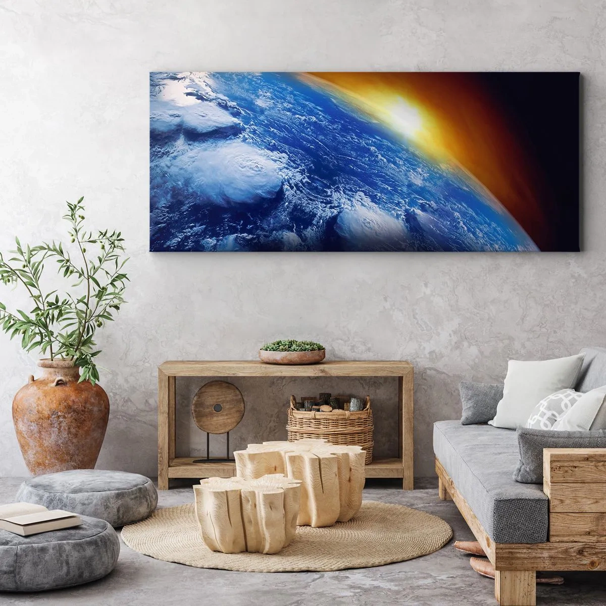 Obraz na plátně - Východ slunce nad modrou planetou - 120x50 cm