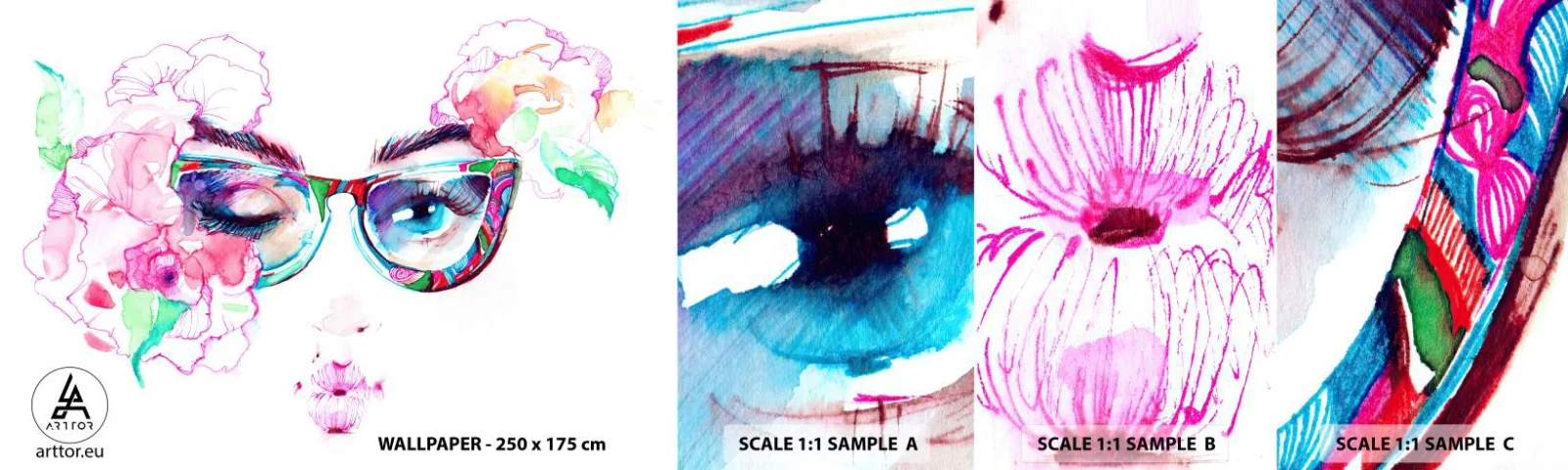 Vzor Fototapety Samolepicí Deluxe Sticker - Svůdný slib - Abstrakce, Ženské oči, Brýle - 100x30 cm