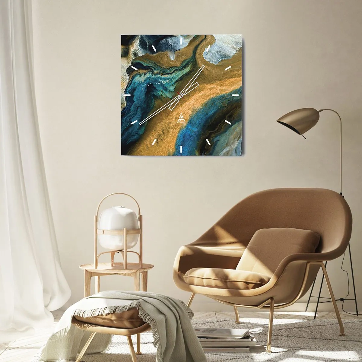 Nástěnné hodiny - Modrá – žlutá – vzájemné vlivy - 40x40 cm