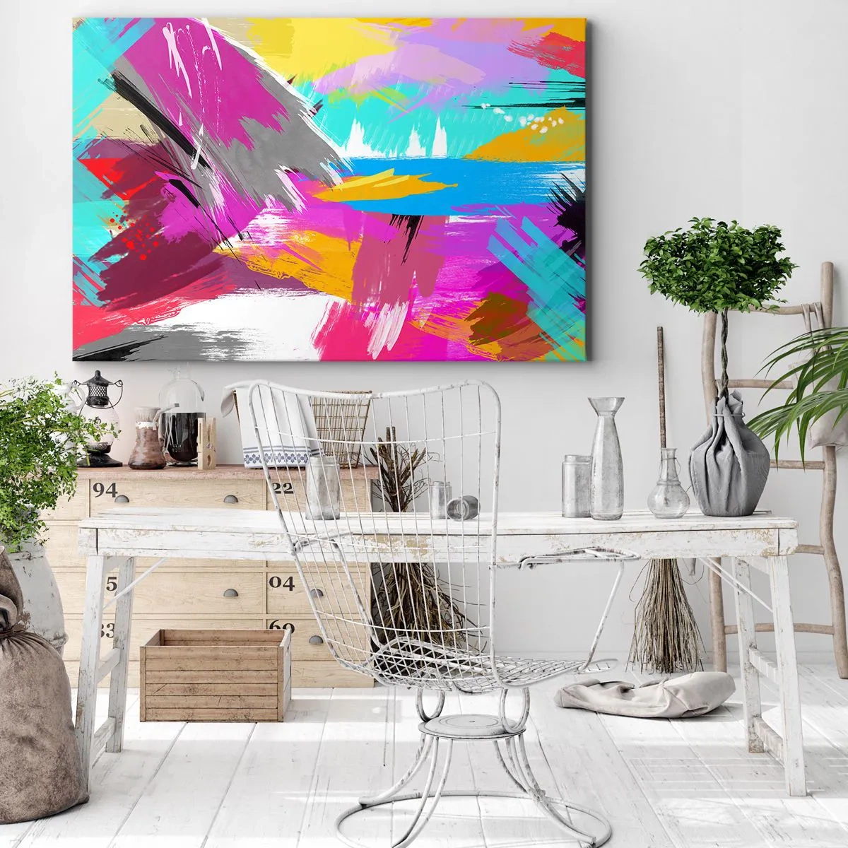 Obraz na plátně - Dynamická abstrakce v intenzivních barvách - 70x50cm - Šmouha, šmouha, sama šmouha - Moderní nástěnná dekorace do obývacího pokoje a ložnice ARTTOR