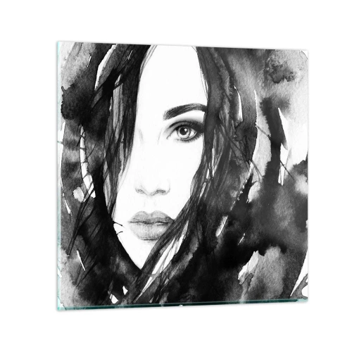 Obraz na skle - Portrét dámy v černé a bílé - 30x30 cm