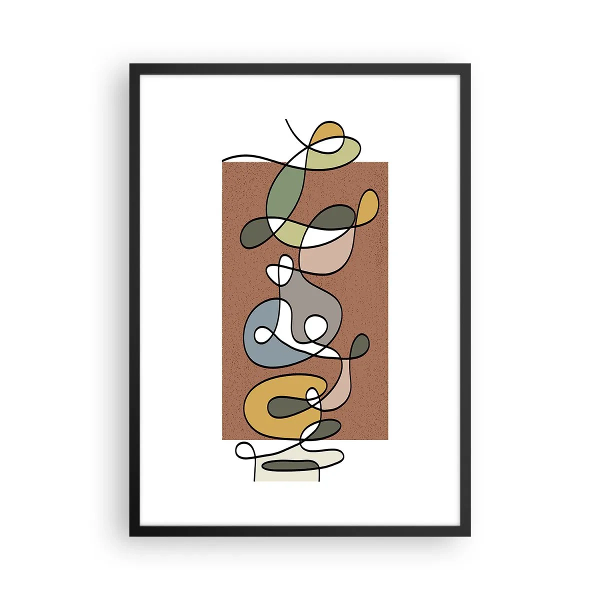 Plakát v černém rámu - Abstraktní kompozice čar a barevných tvarů. - 50x70cm - Abstrakce, která stojí za úsměv - Moderní nástěnná dekorace do obývacího pokoje a ložnice ARTTOR