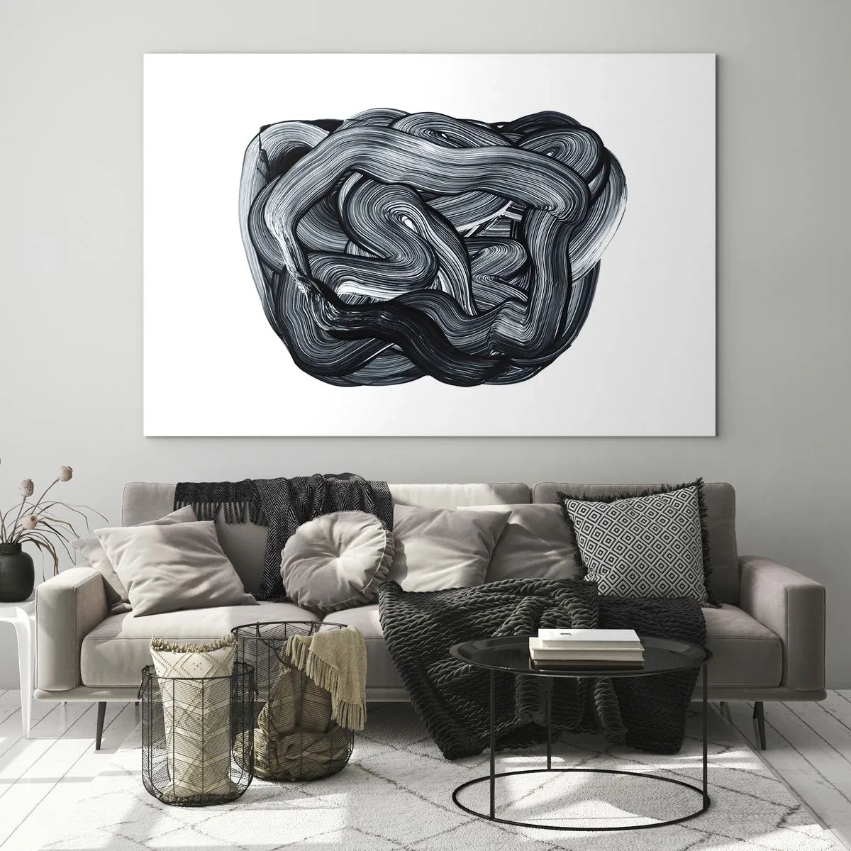 Obraz na skle - Černobílá abstrakce tahů štětcem - 70x50cm - Není to tak jednoduché - Moderní nástěnná dekorace do obývacího pokoje a ložnice ARTTOR