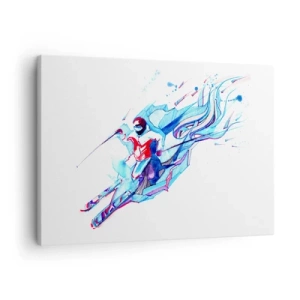 Obraz na plátně - Abstraktní jezdec na koni v dynamických barvách - 70x50cm - Šílený spěch k radosti - Moderní nástěnná dekorace do obývacího pokoje a ložnice ARTTOR