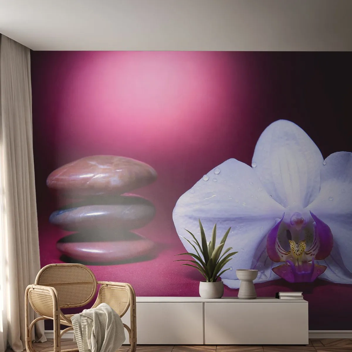 Fototapeta Samolepicí Deluxe Sticker - Studie svěžesti ve fialové - Květiny, Lázně, Kameny - 250x175 cm