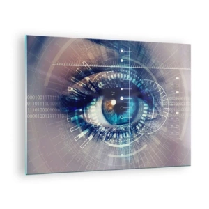 Obraz na skle - Digitální oko s futuristickým technologickým a datovým tématem - 70x50cm - Myslíš si, že mě znáš - Moderní nástěnná dekorace do obývacího pokoje a ložnice ARTTOR